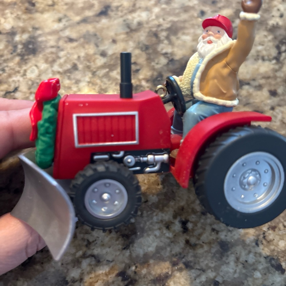 Hallmark Red and Silver Santa Tractor Ornament